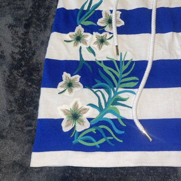 NWT Juicy Couture Seaside Hibiscus Stripe Embroidered Lace-Up Neck Dress - Picture 3 of 10